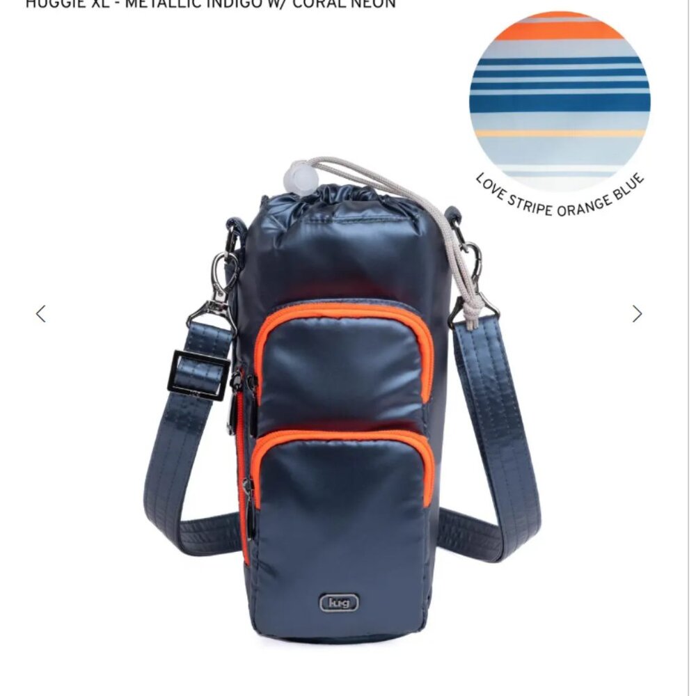 LUG Huggie XL Crossbody Bottle Holder Metallic INDIGO BNWT